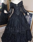 Vintage Gothic Black Wedding Dresses Off The Shoulder Long Sleeves Bridal Gowns