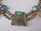 Vintage Turquoise   Sterling Silver Native American Signed Rt Necklace 24in