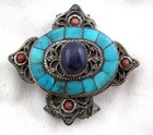 Vintage Silver 925 Tibetan Gau Ghau Turquoise Coral   Lapis Lazuli 35 Gr
