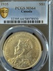 C503 1935 Canada George V Silver Dollar Pcgs Ms 64 Royal Canadian Mint  Km30