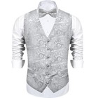  Mens Paisley Suit Waistcoat silk Dress Vest And Bowtie 3x-large Silver Paisley
