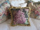 Aubusson Style French Country Needlepoint Pillow Cover Victorian Lilacs On Black