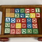 Vintage Playskool Colorol Wooden Wagon Pull Toy W 32 Alphabet Blocks Made In Usa