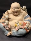 8 25  Vintage Chinese Enameled   Painted Porcelain Hotei Buddha With Children