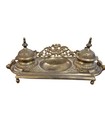 Antique Vintage Ornate Brass Filigree Double Inkwell India