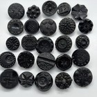 25 Antique Victorian Black Glass Button Lot Picture Faceted Intaglio Carved