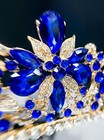 Blue Crystal Tiara  Bridal Wedding Crown  Gold Prom Tiara  Quinceanera Crown