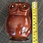 Brown Leather Kounoike Wise Owl Piggy Bank Brass Eye Top Grain Cowhide Mcm Japan