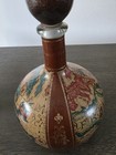 Vintage Italian Leather Wrapped Decanter Wine Bottle Old World Map Globe 10 5   