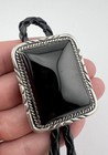 Vintage Navajo Sterling Silver Black Onyx Stamped Rectangle Bolo Tie 2  -52 3g
