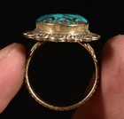 3cm Tibet Silver Inlay Turquoise Fengshui Inscription Words Jewelry Ring