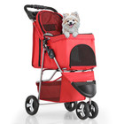 Red Folding Dog Cat Stroller Pet Carrier Cart W adjustable Canopy storage Basket