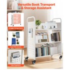 3-tier Rolling Book Cart Double Sided W-shaped Shelves Book Truck In White