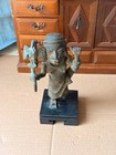 Vintage African Cast Bronze Figure Benin Warrior Bird Staff Statue 8 