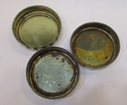 Three Vintage 1950 s Nestea Tea 3  Tin Screw On Jar Lids Red White Green