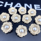 10 Chanel Buttons Gold Camellia Cc Logo With Pearl Metal 20mm Vintage