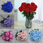 10 Heads Red Silk Roses Artificial Flowers Fake Bouquet Wedding Home Party Decor