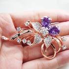 Pear Cut Lab Created  Amethyst Floral Women s Brooch Pin In 14k Rose Gold Plated