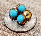 One Antique Dimi Diminutive Button tiny And Well Made Turquoise Glass In Brass