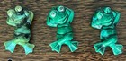 Vintage 1970s Ceramic Macrame Beads Craft Or Jewelry - Green Lazy Frog Lot Of 3