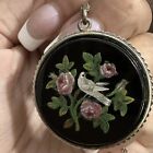 Antique 1800   s Estate 800 Silver   Pietra Dura Micro Mosaic Bird Onyx Necklace