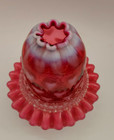 Fenton Hearts Cranberry White Opalescent 3 Piece Candle Fairy Lamp