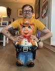 Vintage Jumbo Chalkware Pig Piggy Bank  Sheriff 25 5    Tall Made In Mexico