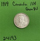 1919 Canada          10c 10 Cents Silver Coin Gem Bu Brilliant Uncirculated