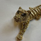 Vintage Trifari Signed Gold Tone Tiger Brooch Pin Clear Crystal Rhinestones