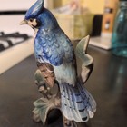 Ceramic Blue Jay Figurine On Tree Branch Collectible Home Decor