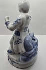 Vintage Porcelain Cobalt Blue Man And Woman Candle Holder  Gold Tone Accent
