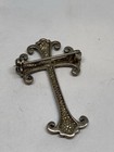 4 7g 925 Sterling Silver Antique Cross Marcasite Pave Pin Brooch Stamped
