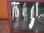 Nwtf Elk Bisen Deer Big Horn Sheep Fixed Blade Knife Set In Wood Glass Case