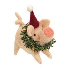 Pig With Wreath Felt Critter Ornament Santa Hat Christmas Decor Farm Gift Mouse