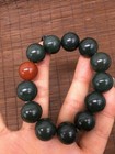 Chinese Hand Carved Jade Natural Hetian Qingyu Bead Bracelet