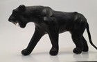 Vintage Leather Wrapped Black Panther Art Statue Sculpture