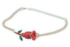 Women Gold Metal Chain Boot Bracelet Shoe Anklet Red Flower Charm