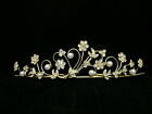 Gold Bridal Flower Rhinestone Crystal Pearl Wedding Crown Tiara 8295
