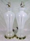 Pair Vintage Murano Glass Lamps White Swirl Glass Mid Century Modern 20in Tall