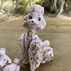 Vtg National Potteries Pink Spaghetti Poodle   Puppies Dog Figurines   Xlnt 
