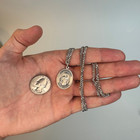Large Sterling Silver Saint Dismas Medal Pendant 24  Lobster Claw Chain Necklace