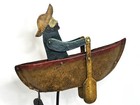 Vintage Balancing Pendulum Toy Metal Man In A Row Boat Canoe Folk Art Americana