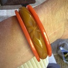 Vtg 3 Bakelite 30g Orange Spacers Yellow Green Carved Bracelet Bangle Stackable