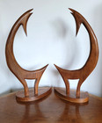 Vtg Mid Century Danish Modern Teak Wood Antelope Deer Sculptures Pair Mcm 1960s