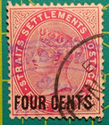 Straits Settlements Stamp 1899  A6 4c On 5c Rose  Used