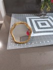Vintage Oval Filigree Gold Tone Metal Vanity Mirror And or Dresser Tray