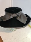 Vintage Hat Black Velvet Brim Bow