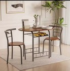 3-piece Modern Dining Set Table   2 Chairs With Wine Rack Space Saving