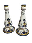 Vintage  Hand Painted Ceramic Candle Holders Made In Portugal For Casafina