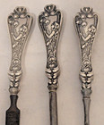  3 1900 Simons Bros Sterling Silver Art Nouveau Figural Vanity File  Button Hook